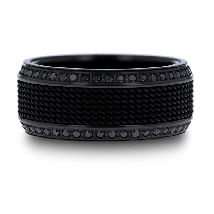 NURGLE | Black Diamond Titanium Ring with Steel Chain Black - Rings - Aydins Jewelry - 3