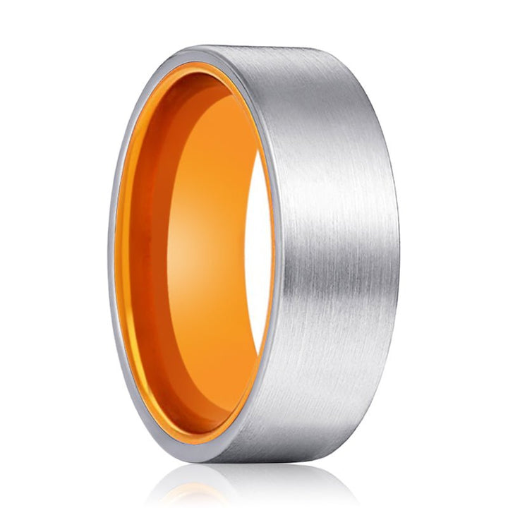 NUTMEG | Orange Ring, Silver Tungsten Ring, Brushed, Flat - Rings - Aydins Jewelry - 1