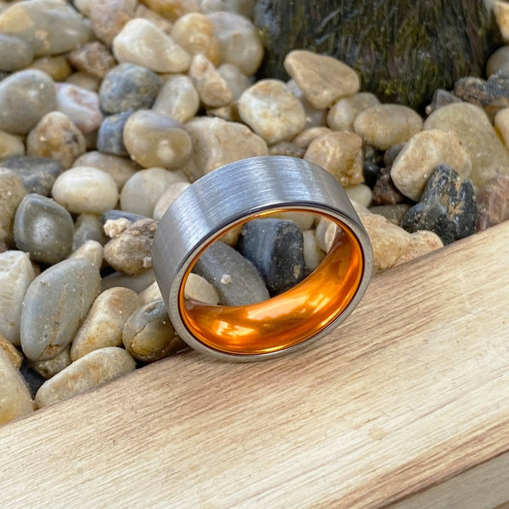 NUTMEG | Orange Ring, Silver Tungsten Ring, Brushed, Flat - Rings - Aydins Jewelry - 5
