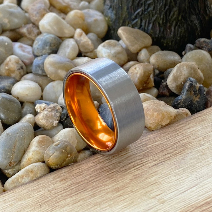 NUTMEG | Orange Ring, Silver Tungsten Ring, Brushed, Flat - Rings - Aydins Jewelry - 6