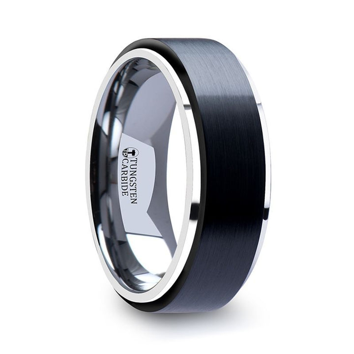 OAKLAND | Tungsten & Ceramic Ring Raised Brush Finished Black - Rings - Aydins Jewelry - 1