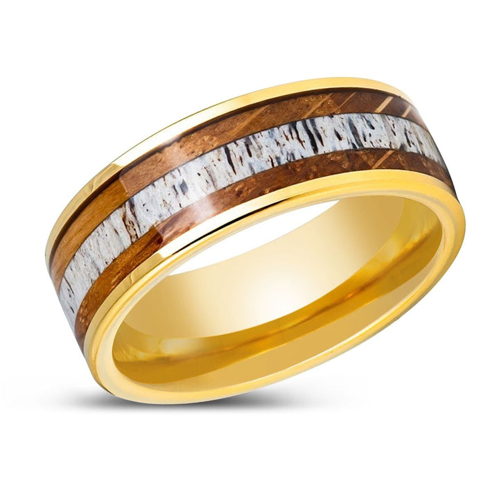 OAKRIDGE | Yellow Tungsten Ring, Whiskey Barrel & Deer Antler Inlay - Rings - Aydins Jewelry - 2
