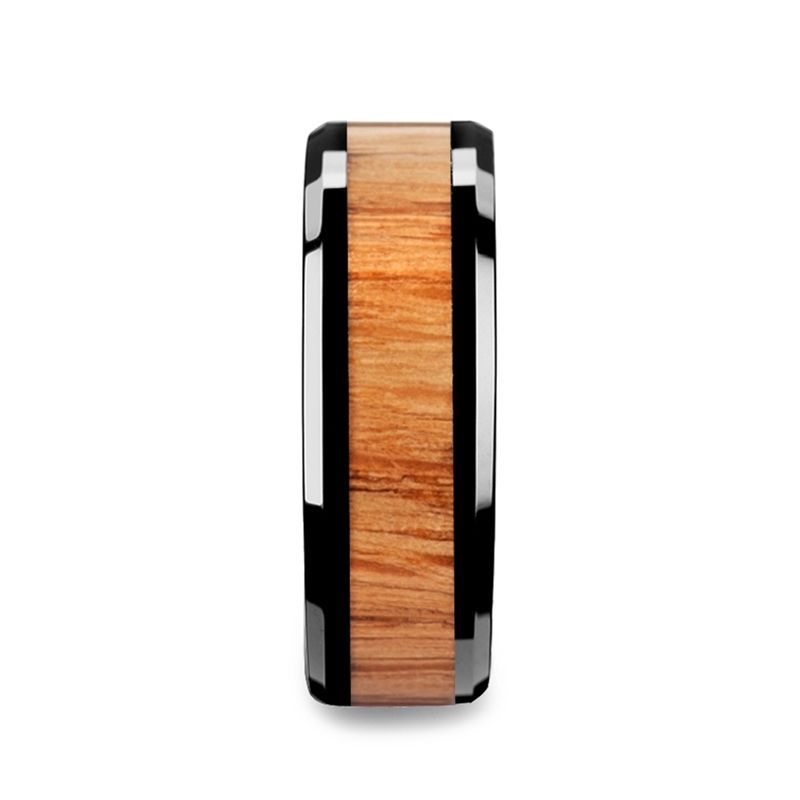 OBLIVION | Black Ceramic Ring, Red Oak Wood Inlay, Beveled - Rings - Aydins Jewelry - 6