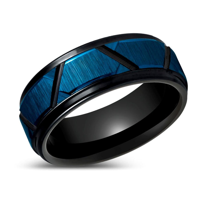 OBSCURA | Blue and Black Tungsten Ring with Trapezoids Design - Rings - Aydins Jewelry - 2