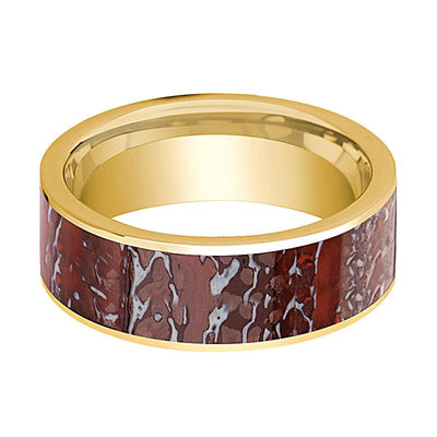 Dinosaur Bone inlay 14k yellow gold wedding band, side profile