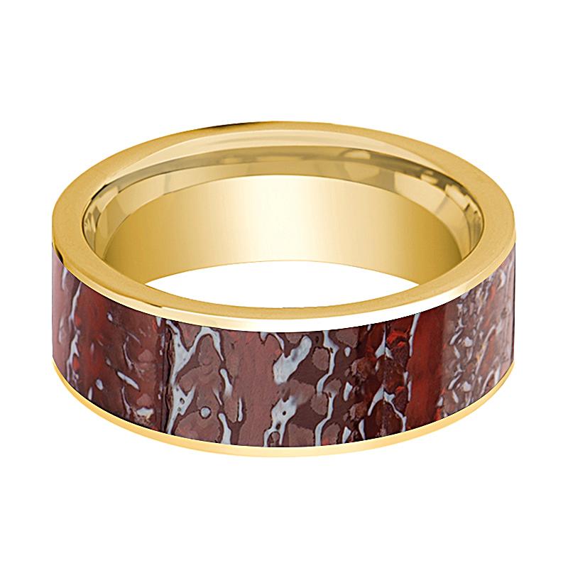 Dinosaur Bone inlay 14k yellow gold wedding band, side profile