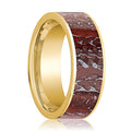 Dinosaur Bone inlay 14k yellow gold wedding band, top view
