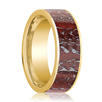 Dinosaur Bone inlay 14k yellow gold wedding band, top view