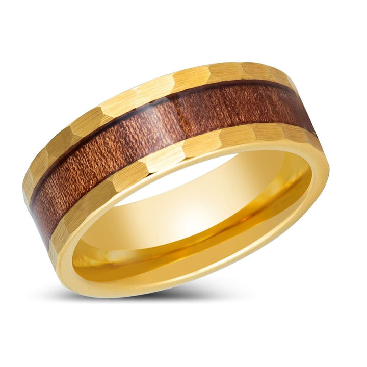 OCTANS | Gold Tungsten Ring, Koa Wood Inlay, Flat - Rings - Aydins Jewelry - 2