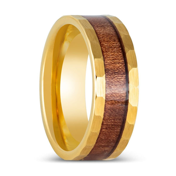 OCTANS | Gold Tungsten Ring, Koa Wood Inlay, Flat - Rings - Aydins Jewelry - 1
