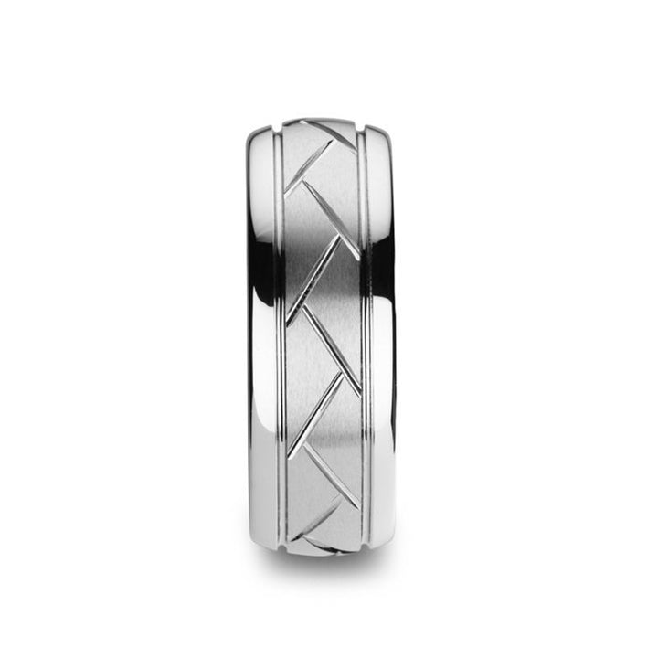 OCTAVIAN | Tungsten Ring with Crisscross Grooves - Rings - Aydins Jewelry - 1