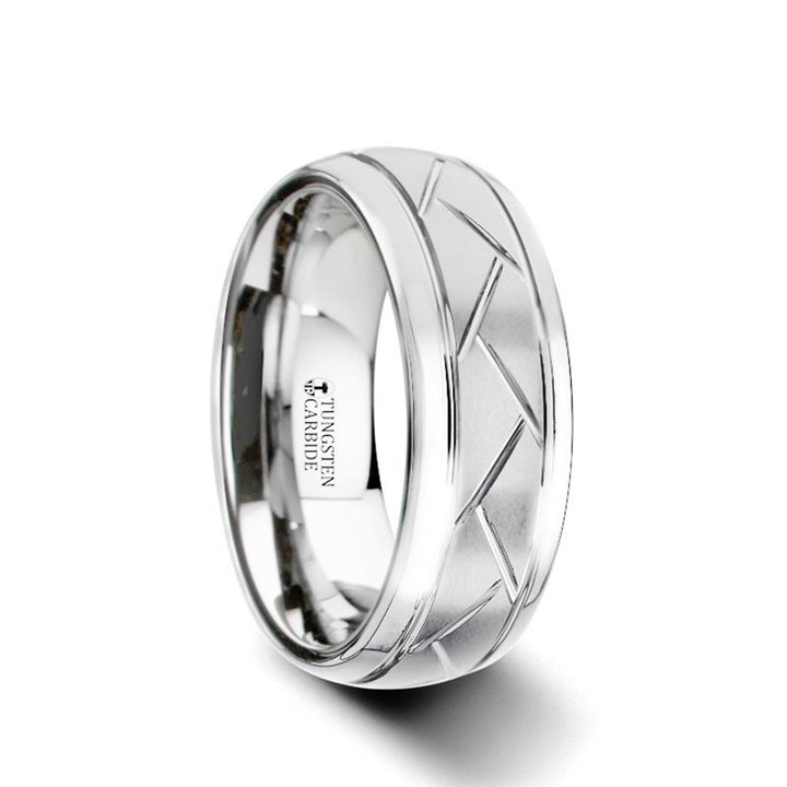OCTAVIAN | Tungsten Ring with Crisscross Grooves - Rings - Aydins Jewelry - 2