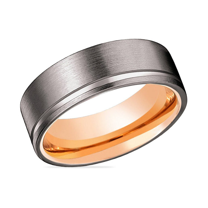 OCTOBER | Rose Gold Ring, Gunmetal Tungsten Offset Groove - Rings - Aydins Jewelry - 2