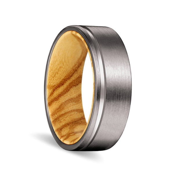 OGEE | Olive Ring, Gunmetal Tungsten Offset Groove - Rings - Aydins Jewelry