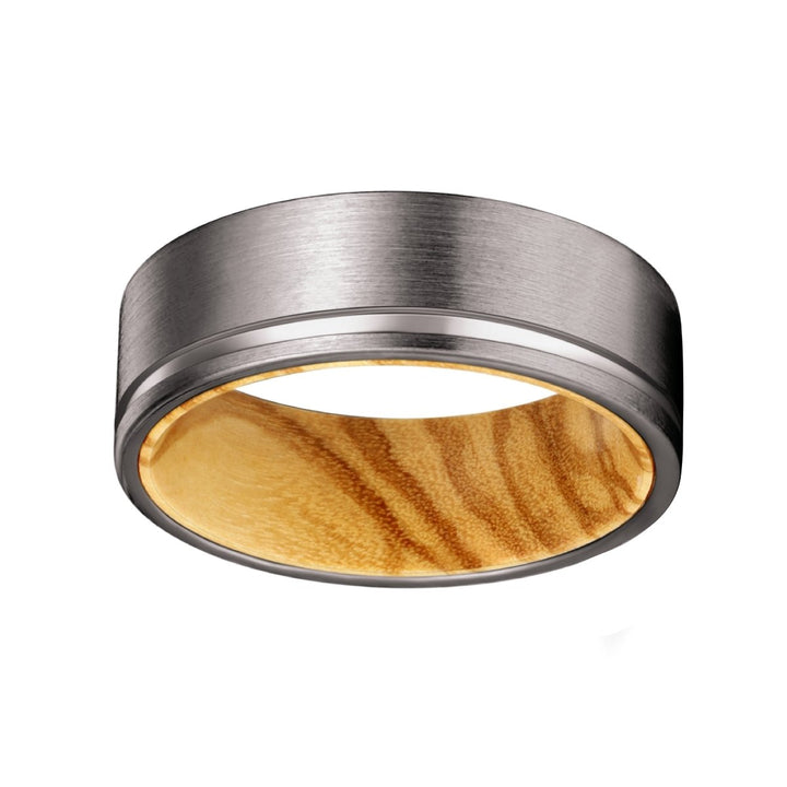 OGEE | Olive Ring, Gunmetal Tungsten Offset Groove - Rings - Aydins Jewelry - 4