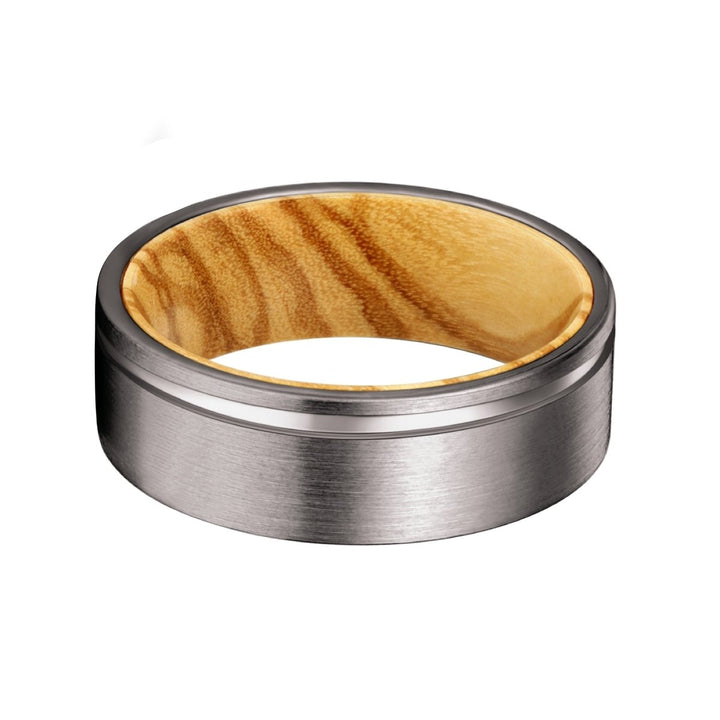 OGEE | Olive Ring, Gunmetal Tungsten Offset Groove - Rings - Aydins Jewelry