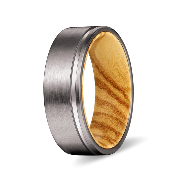 OGEE | Olive Ring, Gunmetal Tungsten Offset Groove - Rings - Aydins Jewelry - 2