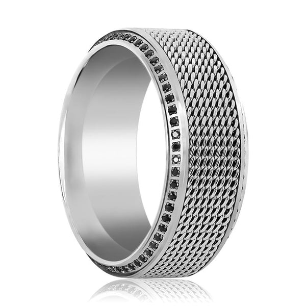 OGIER | Silver Titanium Ring, Steel Chain in Middle, Black Diamonds, Beveled