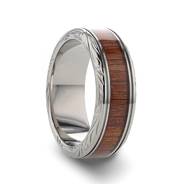OHANA | Silver Titanium Ring, Koa Wood Inlay, Stepped Edge - Rings - Aydins Jewelry - 1