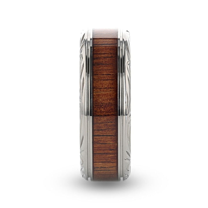 OHANA | Silver Titanium Ring, Koa Wood Inlay, Stepped Edge - Rings - Aydins Jewelry - 2