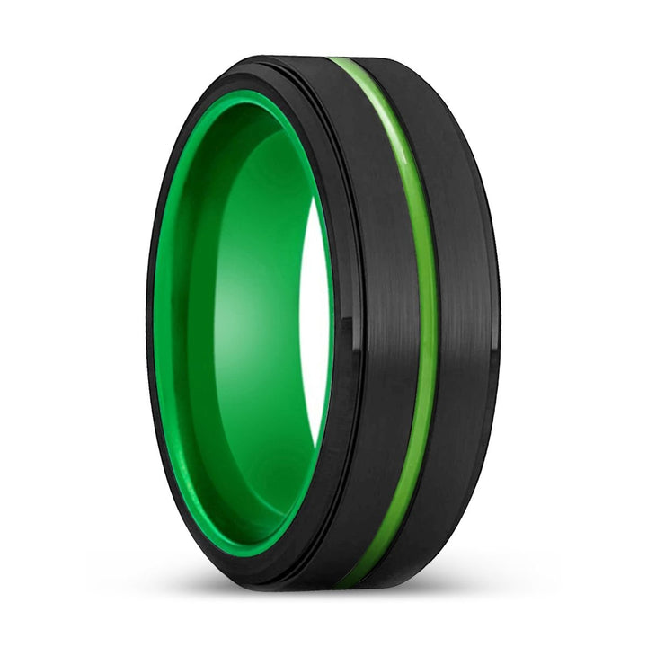 OLATHE | Green Ring, Black Tungsten Ring, Green Groove, Stepped Edge - Rings - Aydins Jewelry - 1