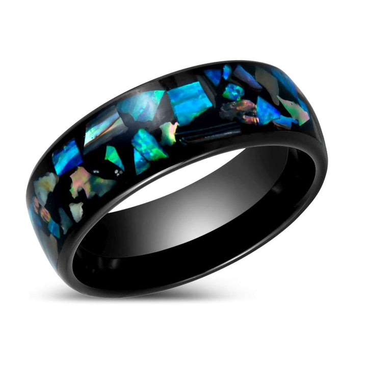 OLDHAM | Black Tungsten Ring Synthetic Opal Inlay - Rings - Aydins Jewelry - 2