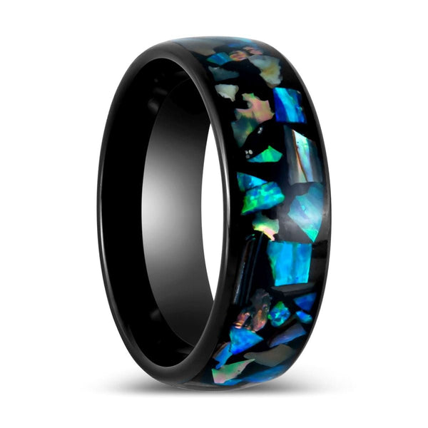 OLDHAM | Black Tungsten Ring Synthetic Opal Inlay - Rings - Aydins Jewelry - 1