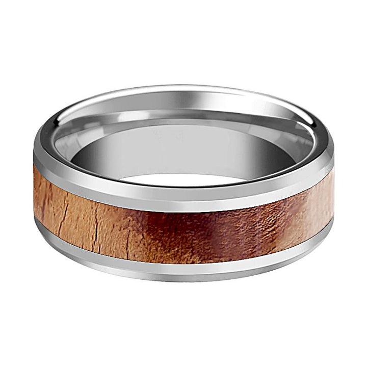 OLLIVANDER | Silver Tungsten Ring, Olive Wood Inlay, Beveled - Rings - Aydins Jewelry - 2