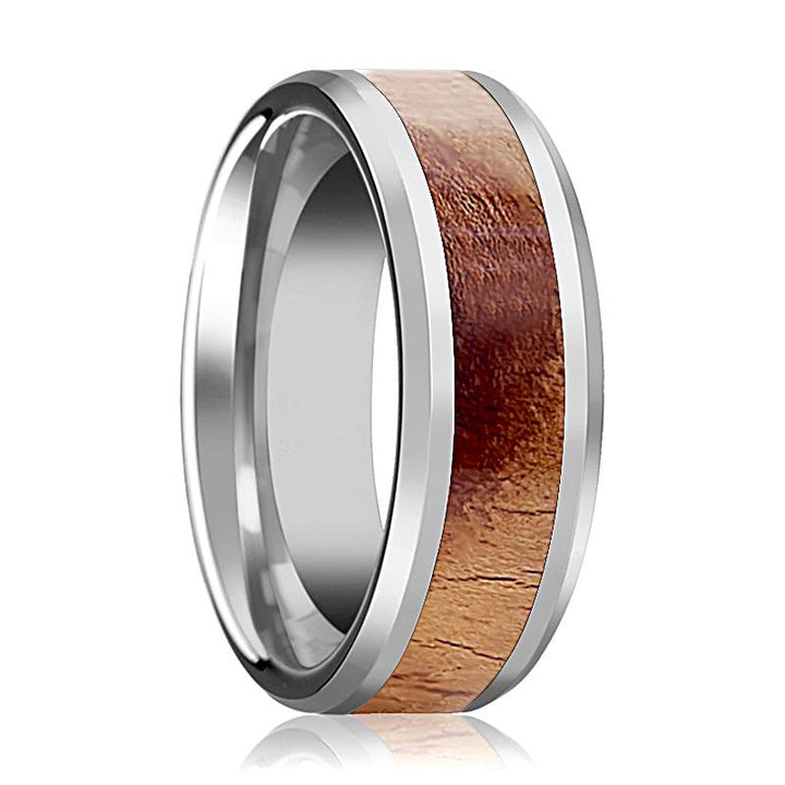 OLLIVANDER | Silver Tungsten Ring, Olive Wood Inlay, Beveled - Rings - Aydins Jewelry - 1