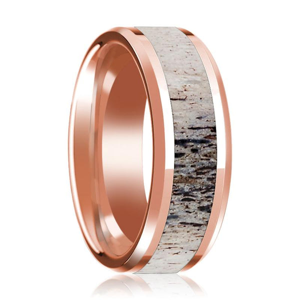Ombre Deer Antler Inlaid 14k Rose Gold Polished Wedding Band for Men with Polished Edges - 8MM - Rings - Aydins Jewelry - 1