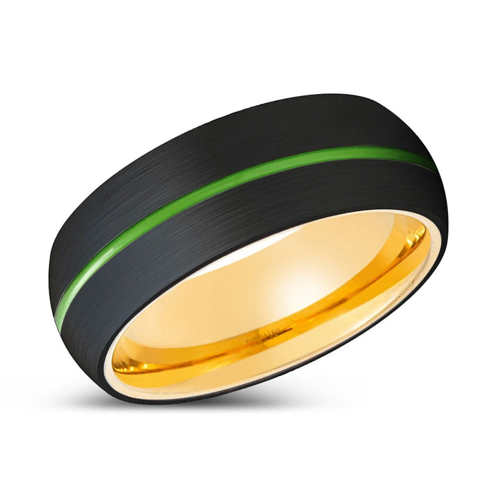 OMEGA | Gold Ring, Black Tungsten Ring, Green Groove, Domed - Rings - Aydins Jewelry - 2