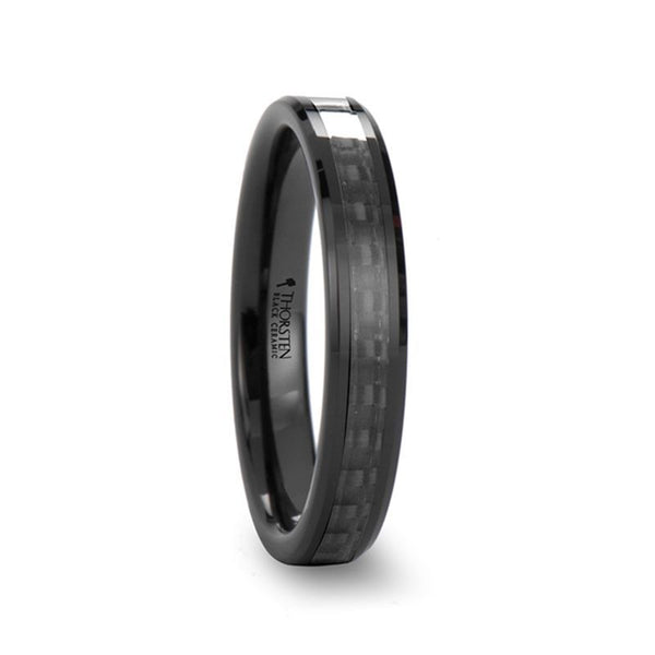ONYX | Black Ceramic Ring, Black Carbon Fiber Inlay, Beveled