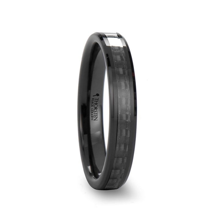 ONYX | Black Ceramic Ring, Black Carbon Fiber Inlay, Beveled - Rings - Aydins Jewelry - 1