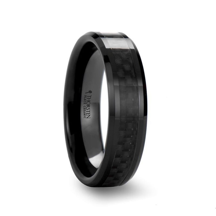 ONYX | Black Ceramic Ring, Black Carbon Fiber Inlay, Beveled - Rings - Aydins Jewelry - 3