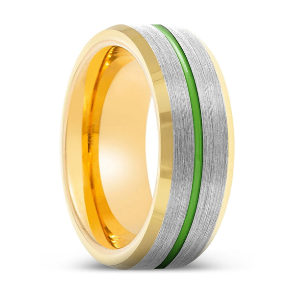 ORACLE | Gold Ring, Silver Tungsten Ring, Green Groove, Gold Beveled Edge - Rings - Aydins Jewelry