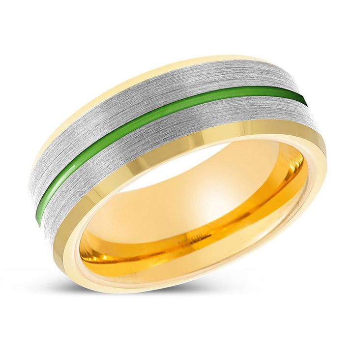 ORACLE | Gold Ring, Silver Tungsten Ring, Green Groove, Gold Beveled Edge - Rings - Aydins Jewelry - 2