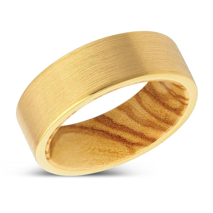 ORCHARD | Olive Wood, Gold Tungsten Ring, Brushed, Flat - Rings - Aydins Jewelry - 2