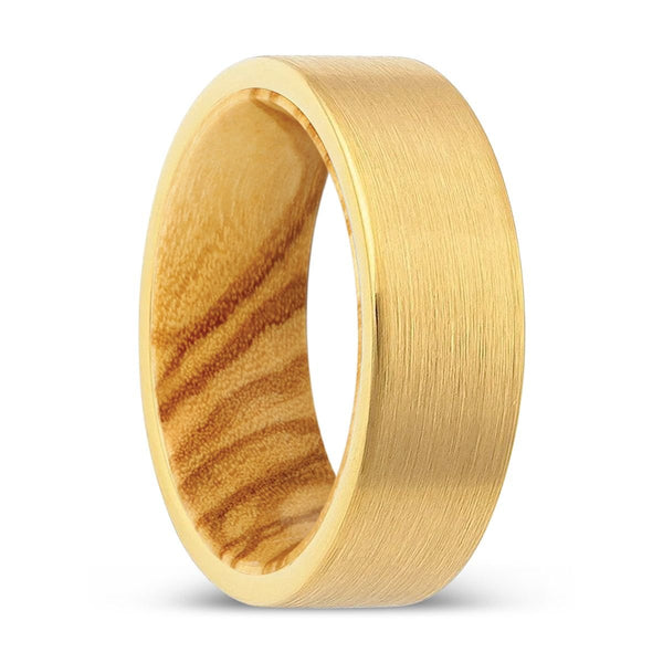 ORCHARD | Olive Wood, Gold Tungsten Ring, Brushed, Flat - Rings - Aydins Jewelry - 1