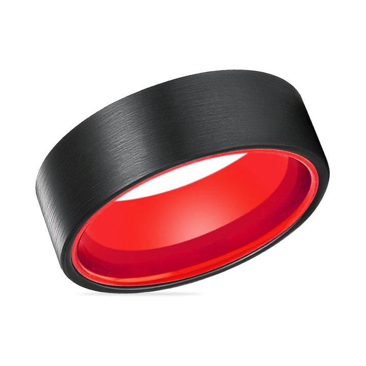 ORCHID | Red Ring, Black Tungsten Ring, Brushed, Flat - Rings - Aydins Jewelry - 2