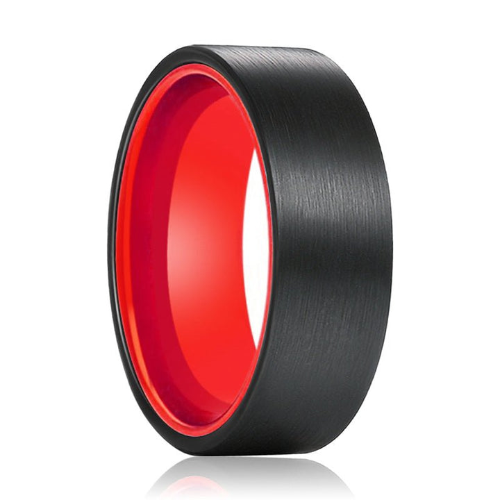 ORCHID | Red Ring, Black Tungsten Ring, Brushed, Flat - Rings - Aydins Jewelry - 1
