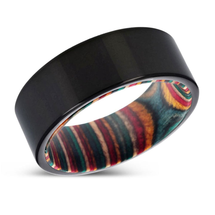 ORCHIDS | Multi Color Wood, Black Tungsten Ring, Shiny, Flat - Rings - Aydins Jewelry - 2