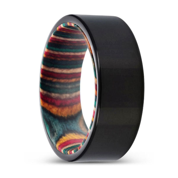 ORCHIDS | Multi Color Wood, Black Tungsten Ring, Shiny, Flat - Rings - Aydins Jewelry - 1
