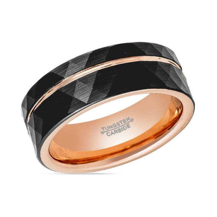 ORLANDO | Rose Gold Tungsten Ring, Hammered, Rose Groove, Flat - Rings - Aydins Jewelry - 2