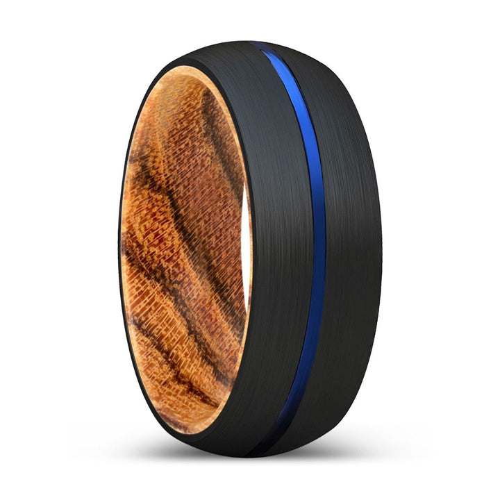 OSPRA | Bocote Wood, Black Tungsten Ring, Blue Groove, Domed - Rings - Aydins Jewelry - 1