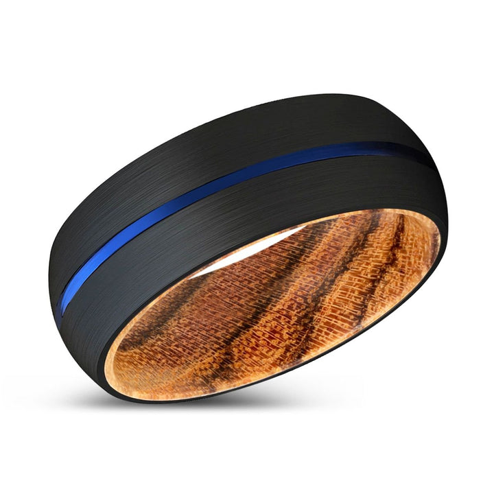 OSPRA | Bocote Wood, Black Tungsten Ring, Blue Groove, Domed - Rings - Aydins Jewelry - 2