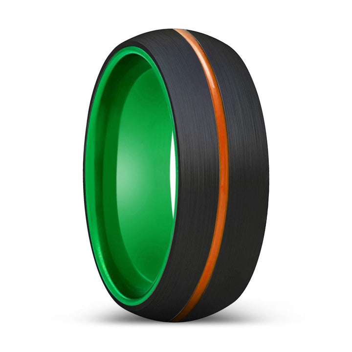 OUTLAW | Green Ring, Black Tungsten Ring, Orange Groove, Domed - Rings - Aydins Jewelry - 1