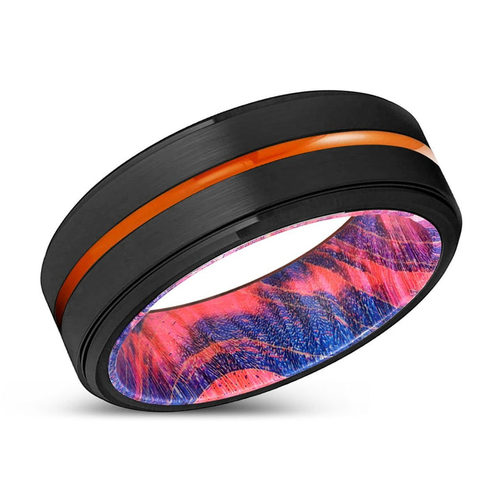 OVERLAND | Blue & Red Wood, Black Tungsten Ring, Orange Groove, Stepped Edge - Rings - Aydins Jewelry - 2