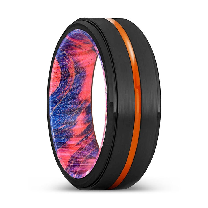OVERLAND | Blue & Red Wood, Black Tungsten Ring, Orange Groove, Stepped Edge - Rings - Aydins Jewelry - 1