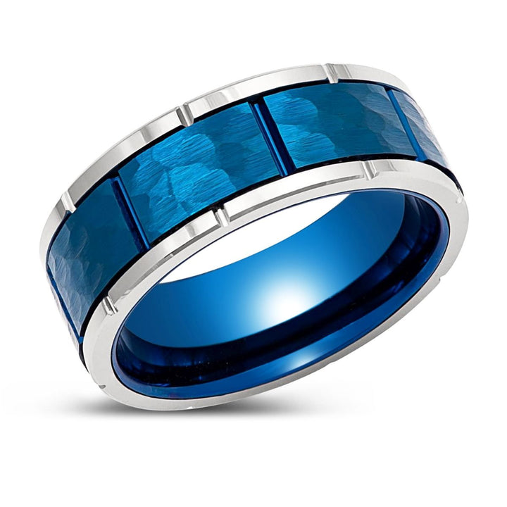 PACHUTA | Blue Hammered Tungsten Ring with Notches - Rings - Aydins Jewelry - 2