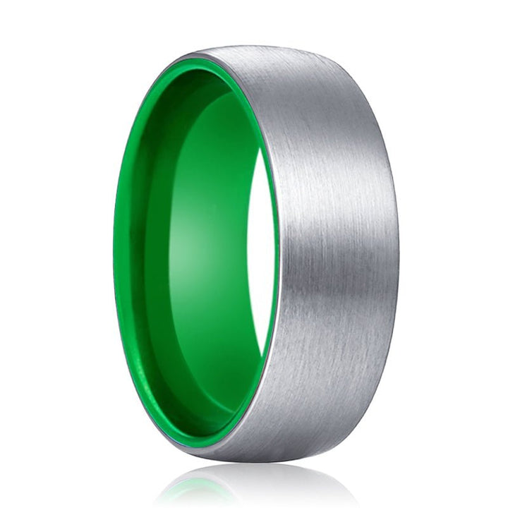 PAGANI | Green Ring, Silver Tungsten Ring, Brushed, Domed - Rings - Aydins Jewelry - 1